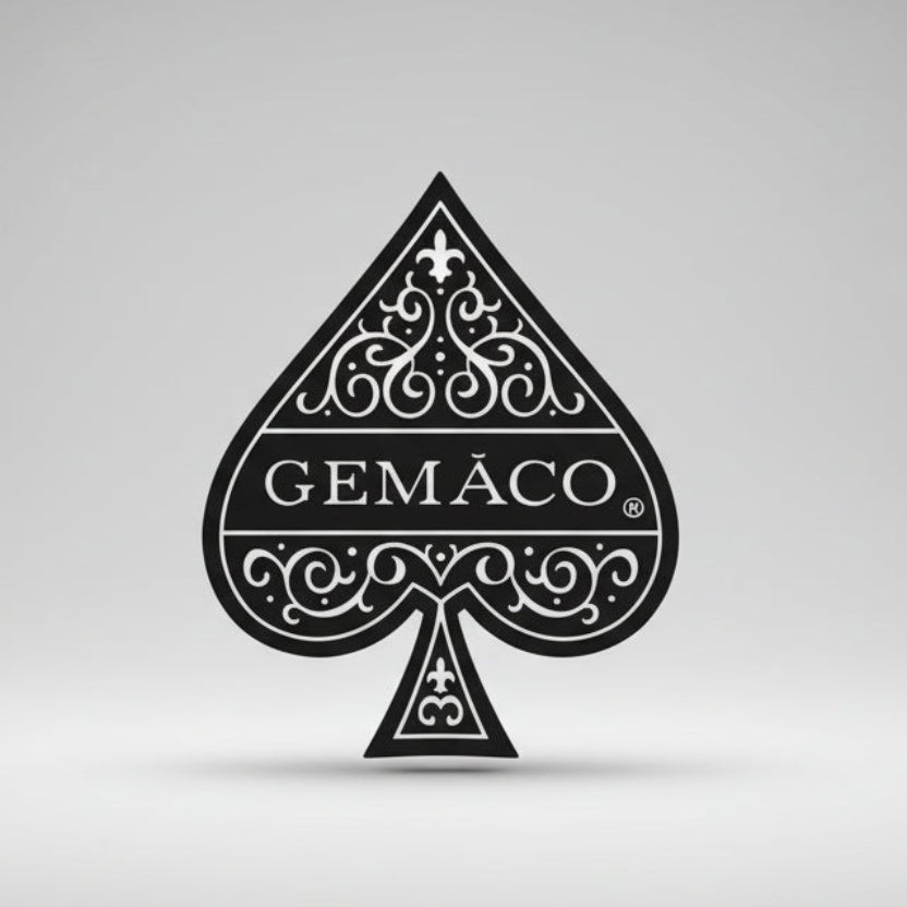 Spade symbol with 'GEMACO' text inside, likely a logo.