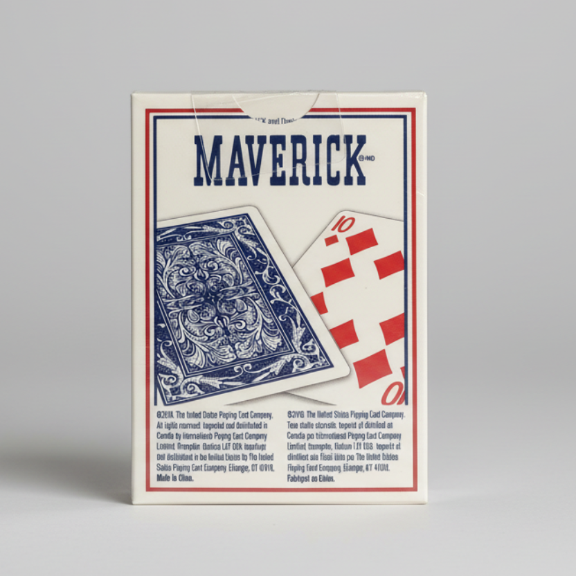 Maverick playing cards packaging with card images on a white background