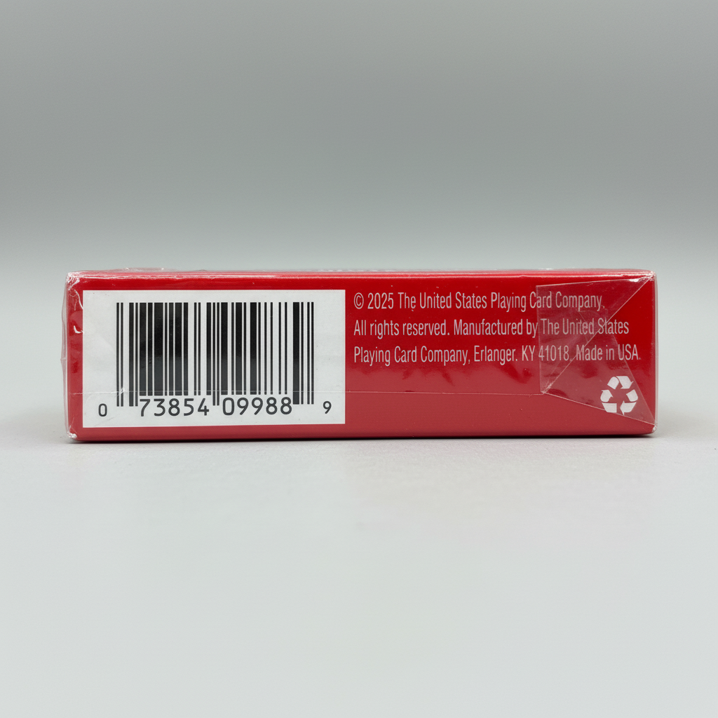 Red Maverick card packaging with a barcode and text on a white background showing made in USA