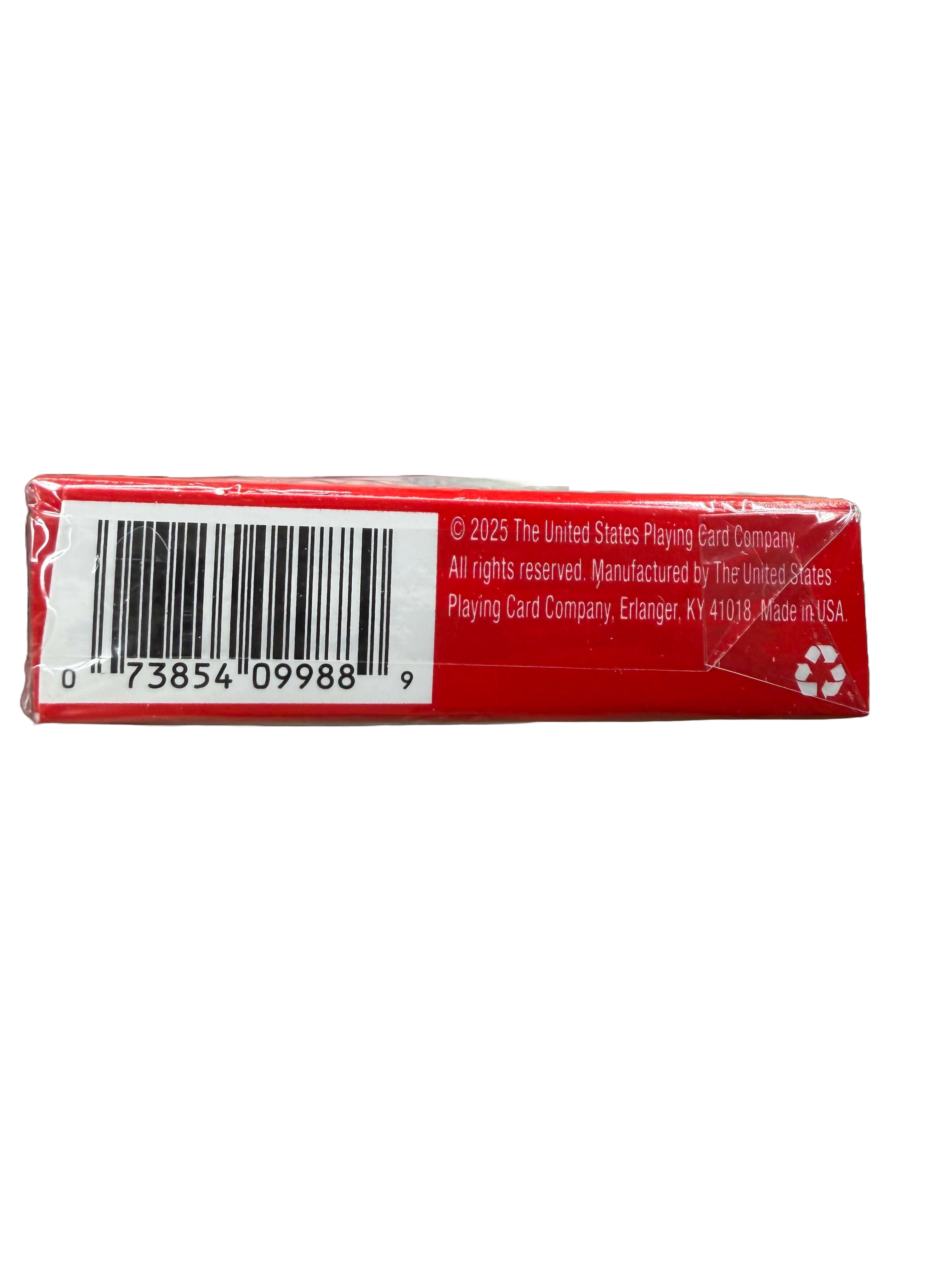 Red card packaging with a barcode and text on a white background showing made in USA