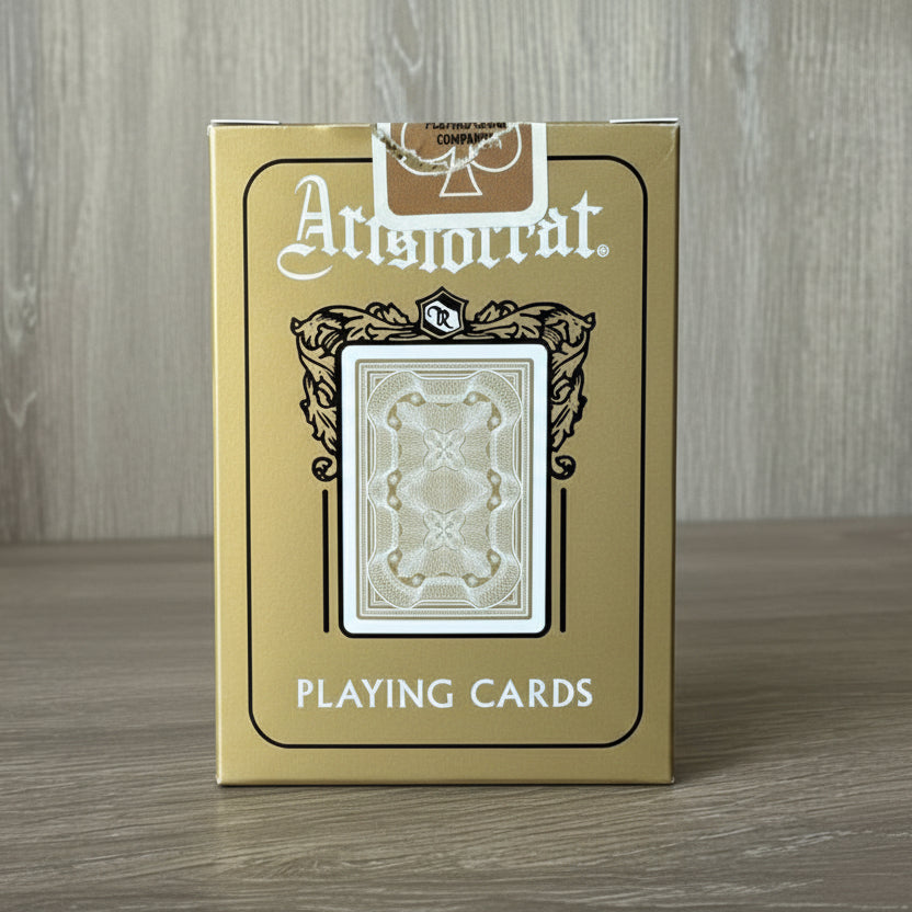 Back of Aristocrat 727 Gold 110th Anniversary tuck box showing 727 Bank Note design in metallic gold