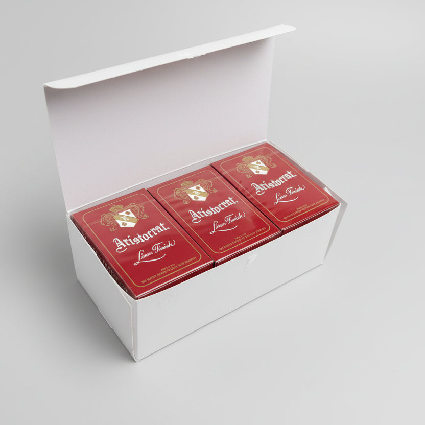 Open brick box of Aristocrat 727 Crimson 110th Anniversary Playing Cards