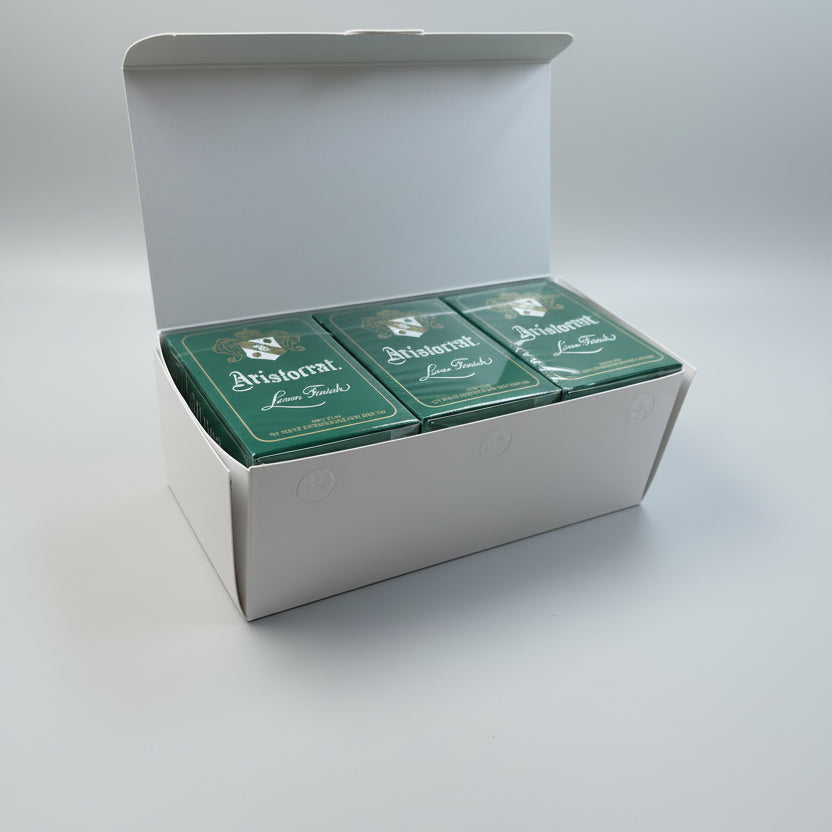 Open brick of Aristocrat 727 Currency Green 110th Anniversary decks