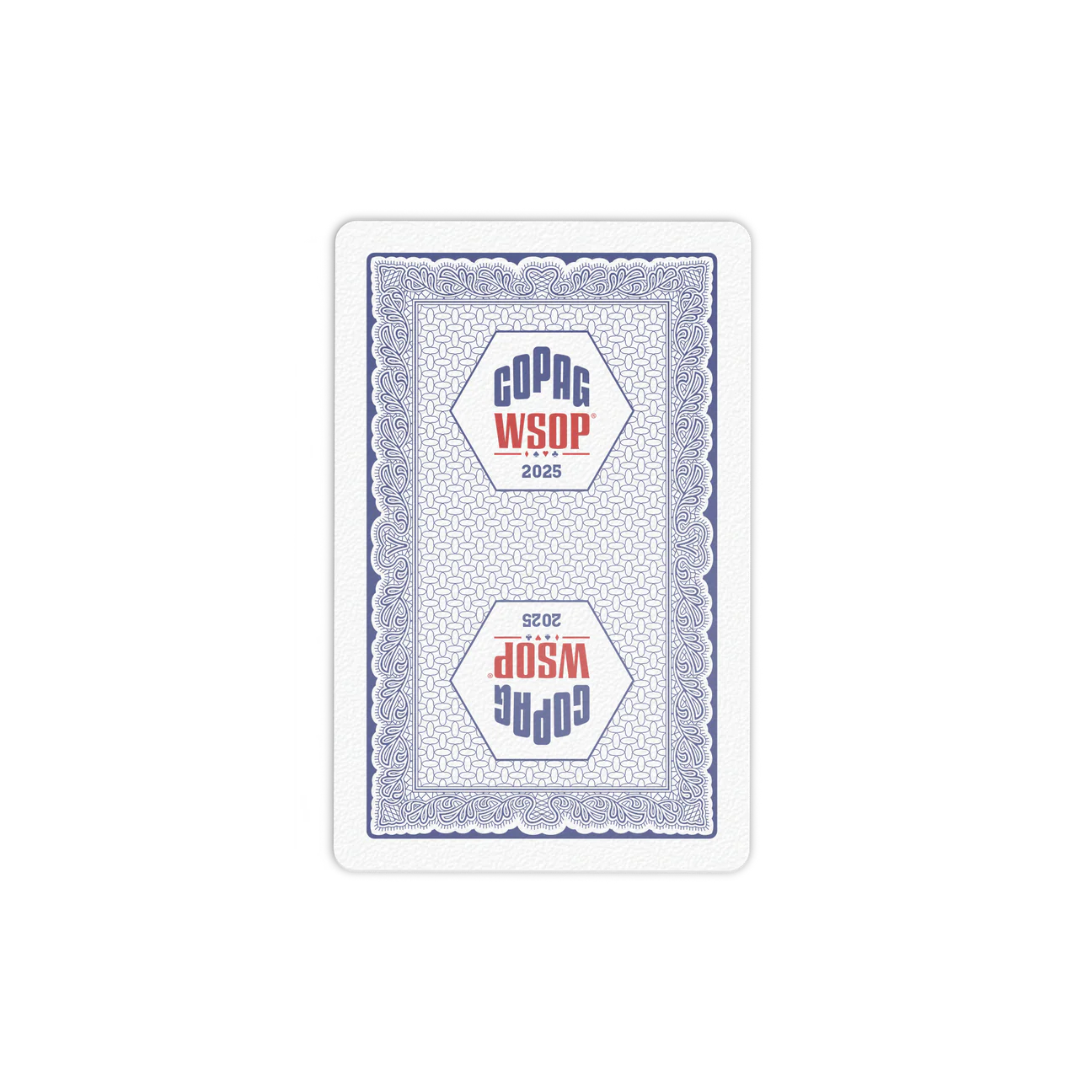 Copag traditional blue playing card with WSOP 2025 logo on a white background