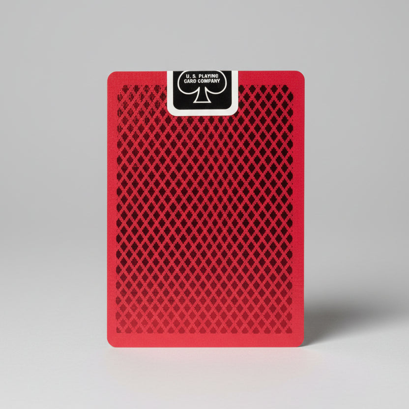 Red and black patterned Bee Metalluxe card with U.S. Playing Card Company logo