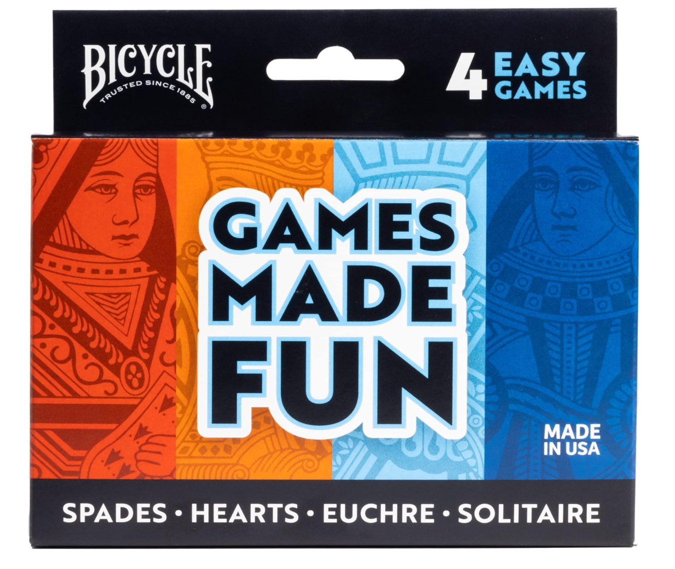 Packaging of Bicycle card games with 'Games Made Fun' branding