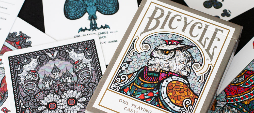 Bicycle Owl Playing Cards Ver. 2.0 Castle Back with tuck box, custom cards, and ornate owl artwork