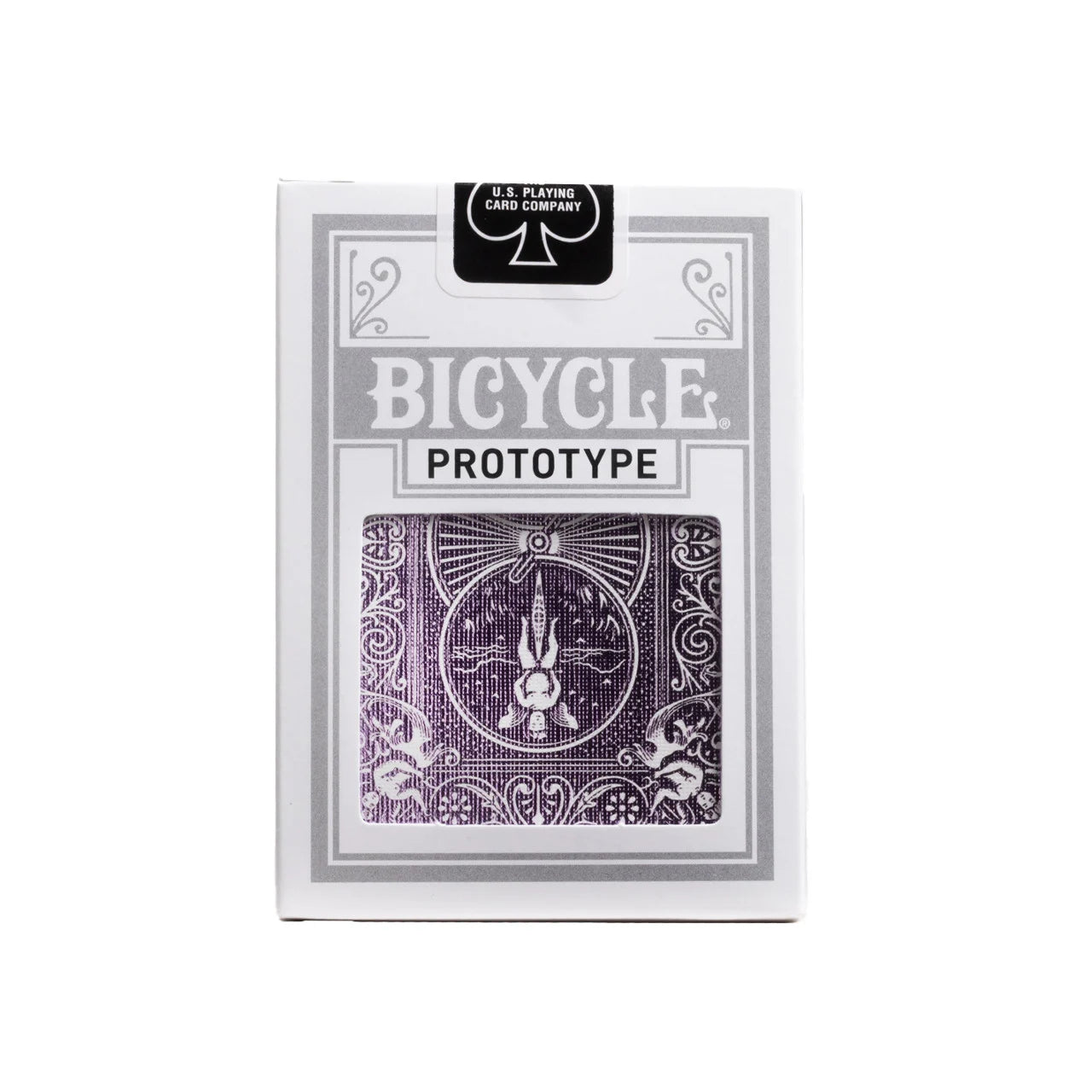Bicycle Prototype Purple MetalLuxe Cards tuck box packaging on a white background