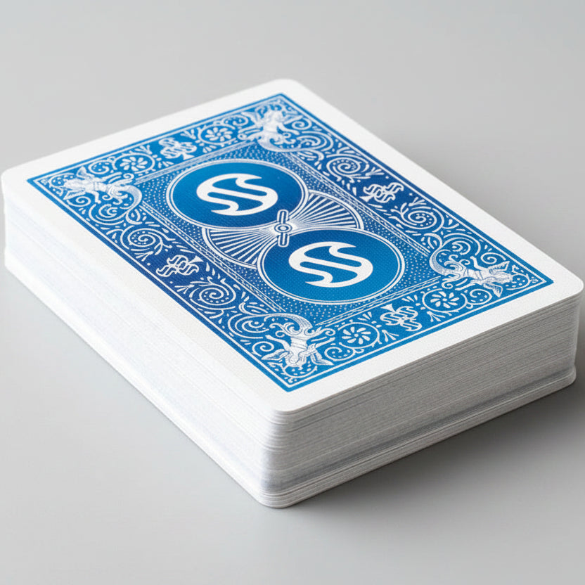 Bicycle Sanshusha Playing Cards Blue showing front and back of tuck box