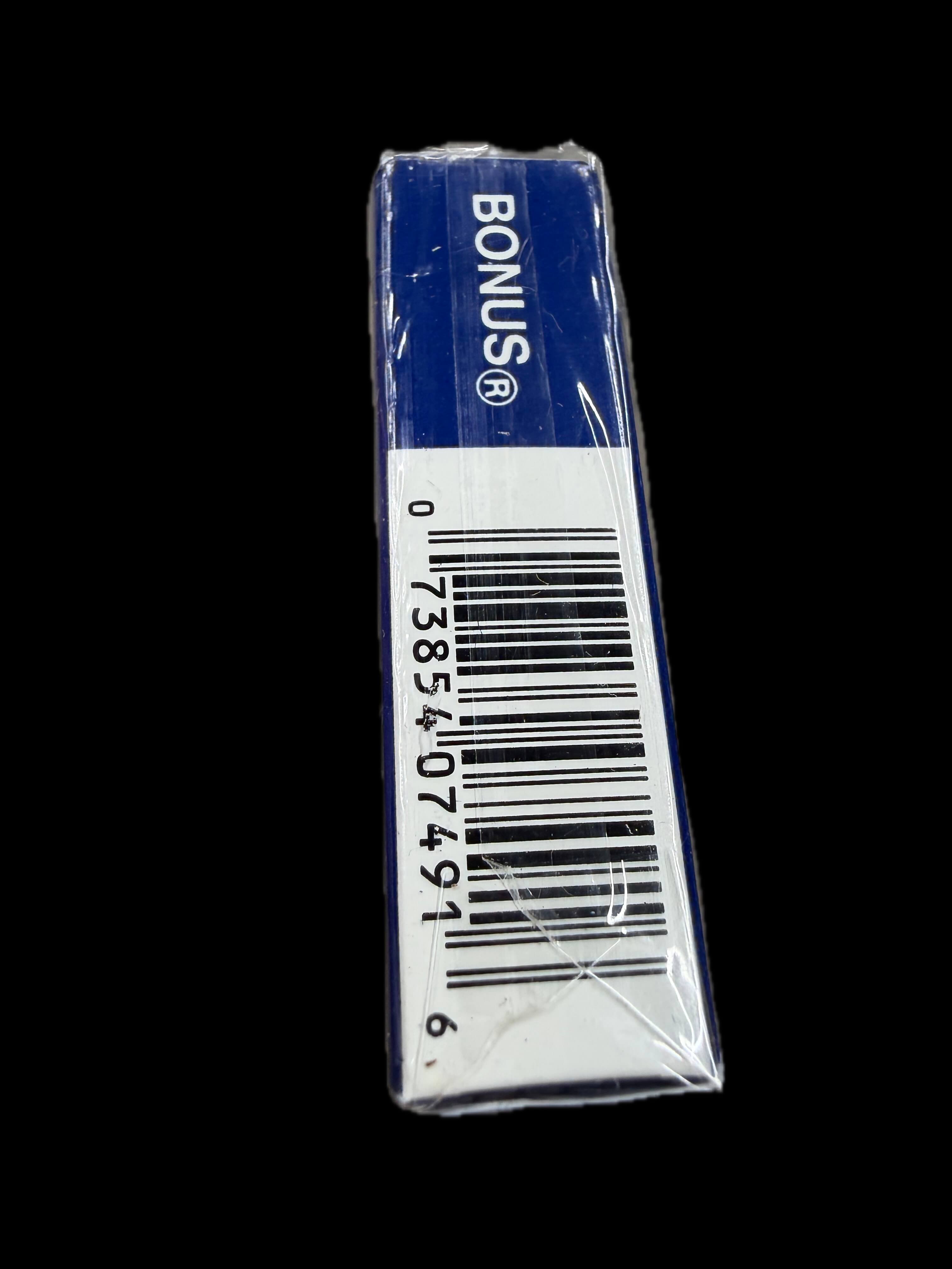 'Bonus' branding on box bottom with barcode