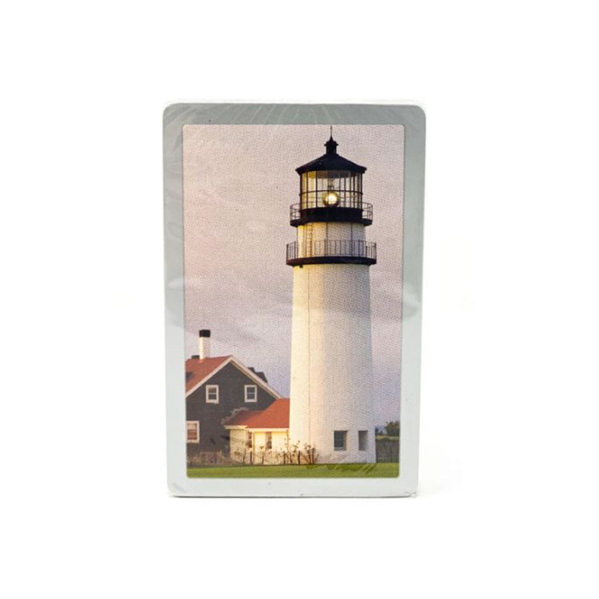 Rectangular Congress card with a lighthouse and building on a white background