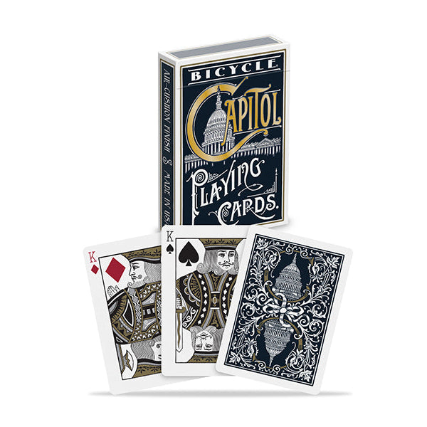 Bicycle Capitol playing cards with a deck and cards displayed on a white background