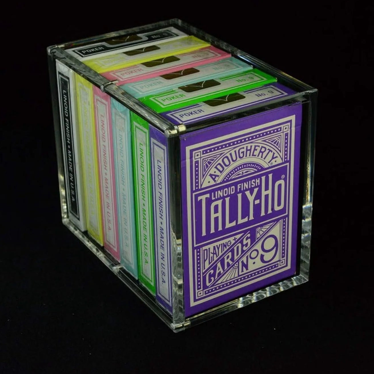 Carat X6 six-deck acrylic display case with Tally-Ho playing card half brick