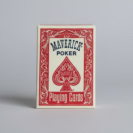 Maverick poker playing cards packaging on a wooden surface