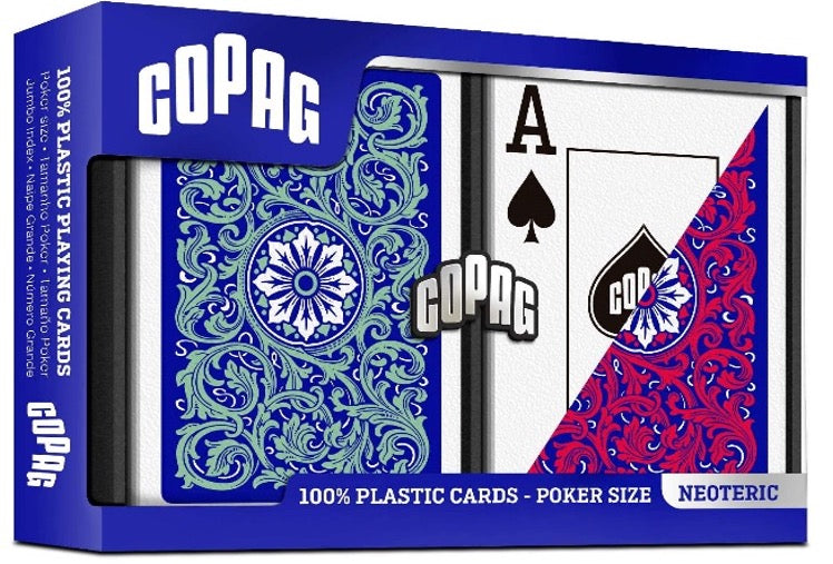 Copag 1546 Neoteric Plastic Double Deck Set – Poker Size – Green/Blue/Red – Jumbo Index