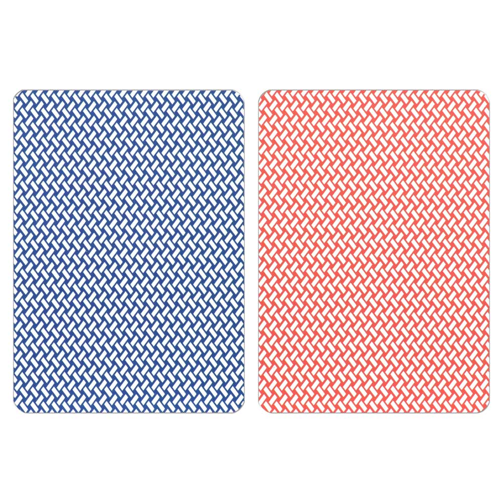 Two woven Copag Export Poker Size Jumbo Index (Blue & Red) playing cards, one blue and one red, on a white background.