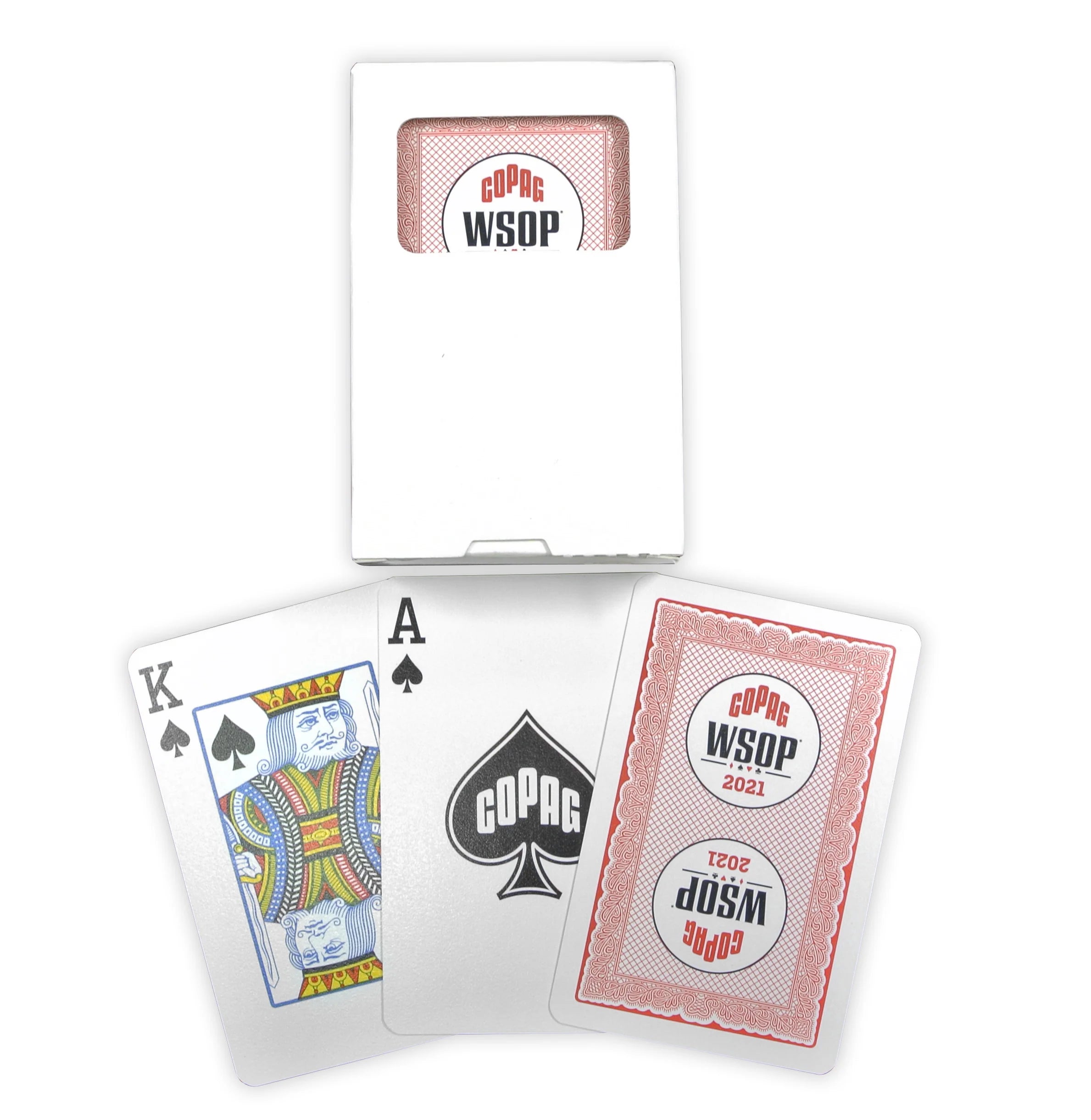 Playing cards with Copag WSOP branding on a white background