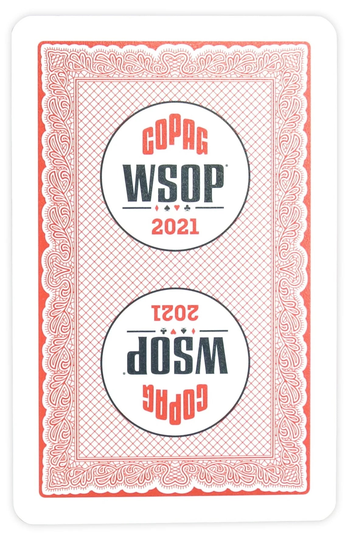 Playing card with WSOP 2021 branding on a white background