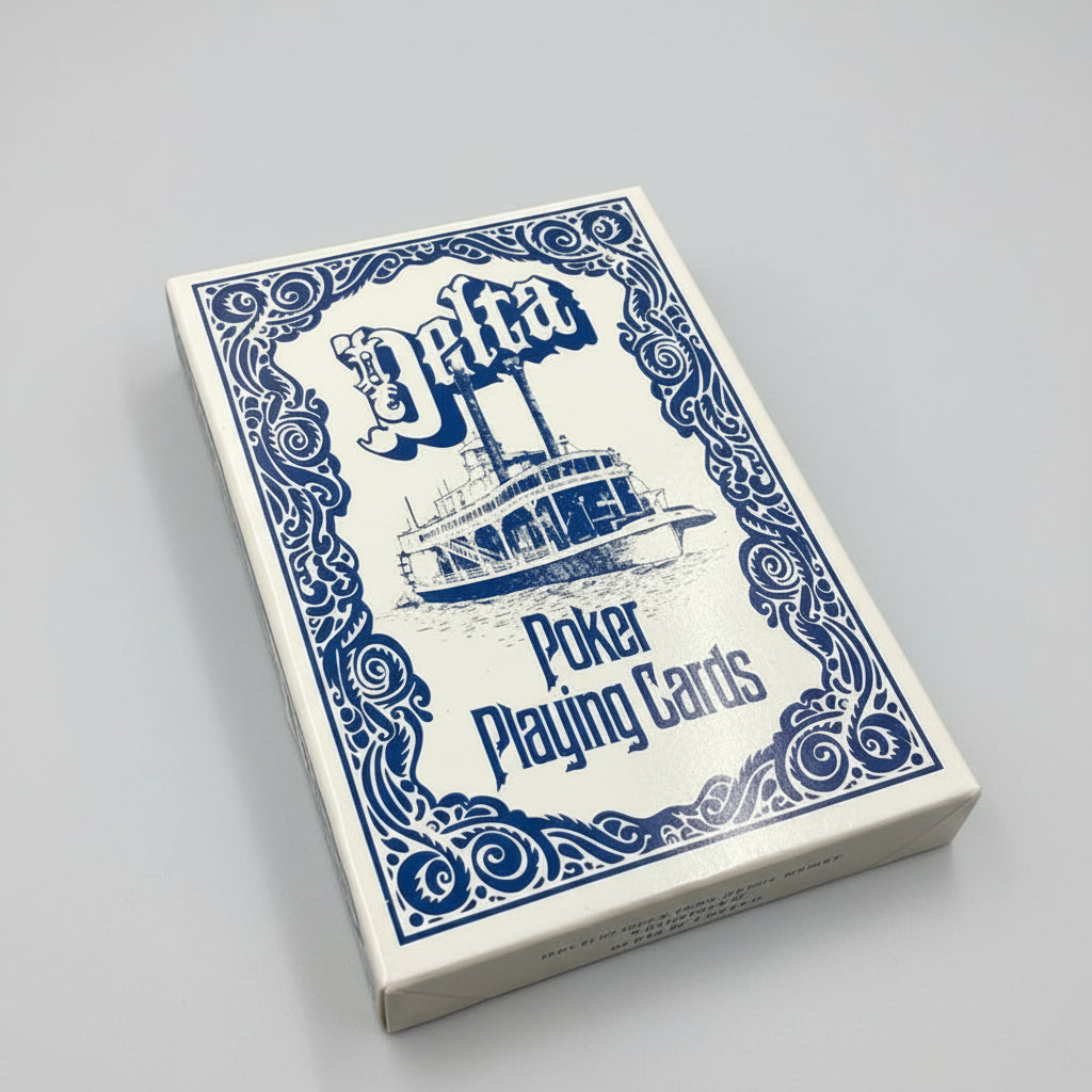 Delta Poker Playing Cards by Hoyle packaging with blue and white design on a white background
