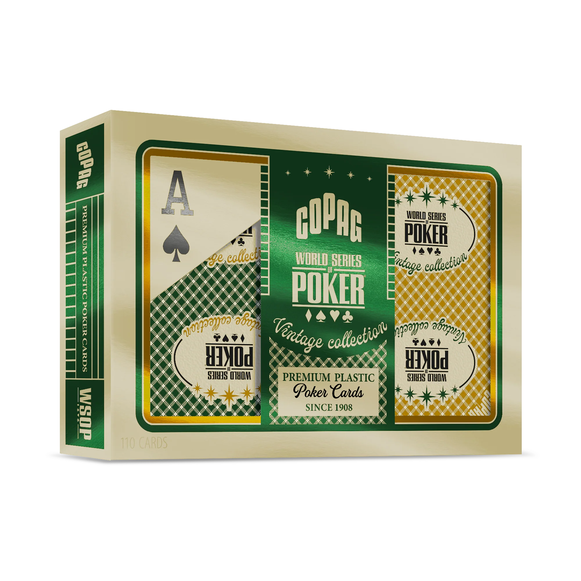 Copag WSOP Vintage Collection retail box showing green and gold double deck set
