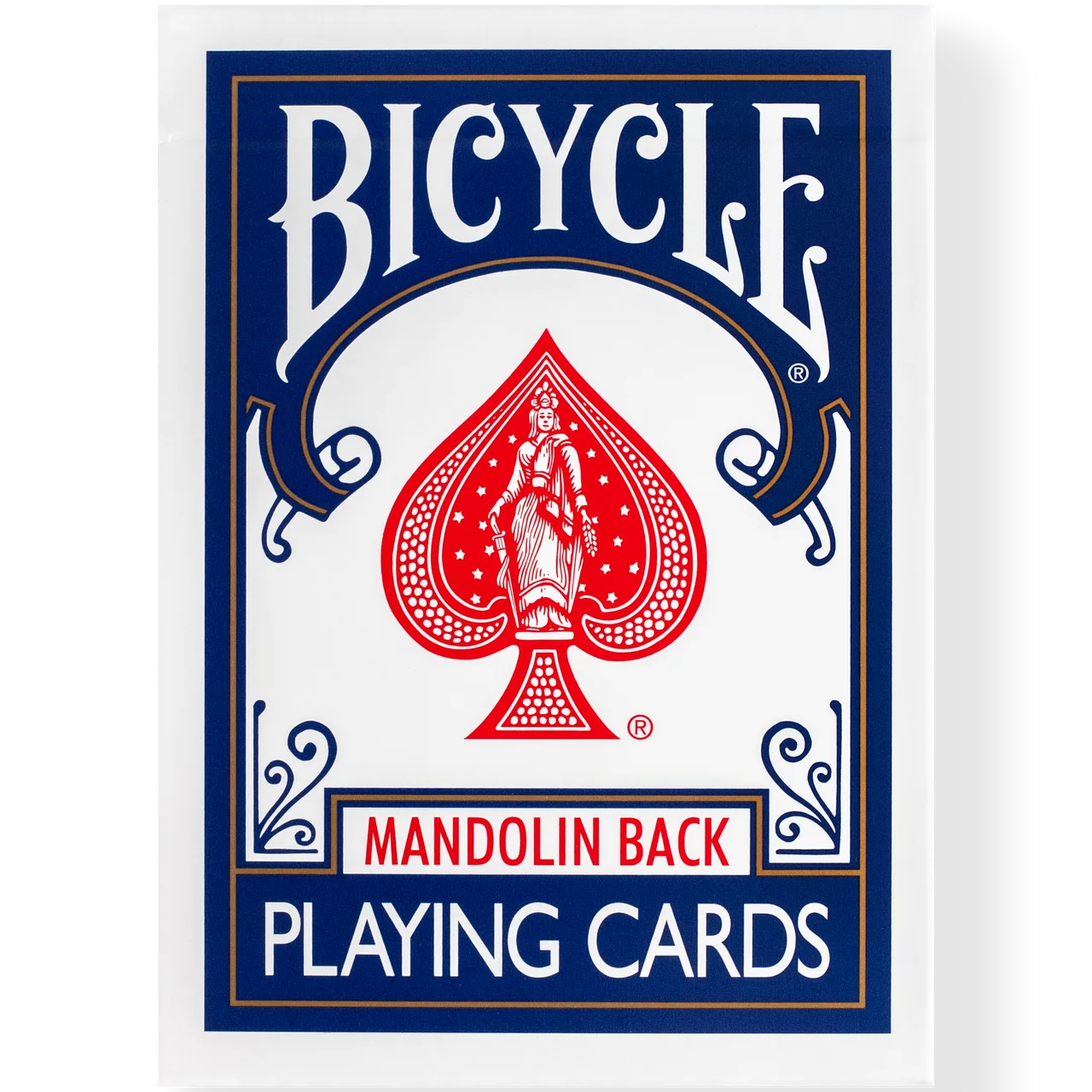 Bicycle playing cards with red spade logo on a white background