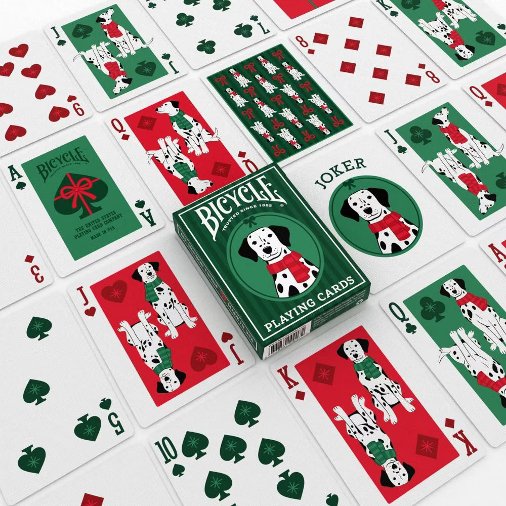 Bicycle green playing cards with Dalmatian design on a white background
