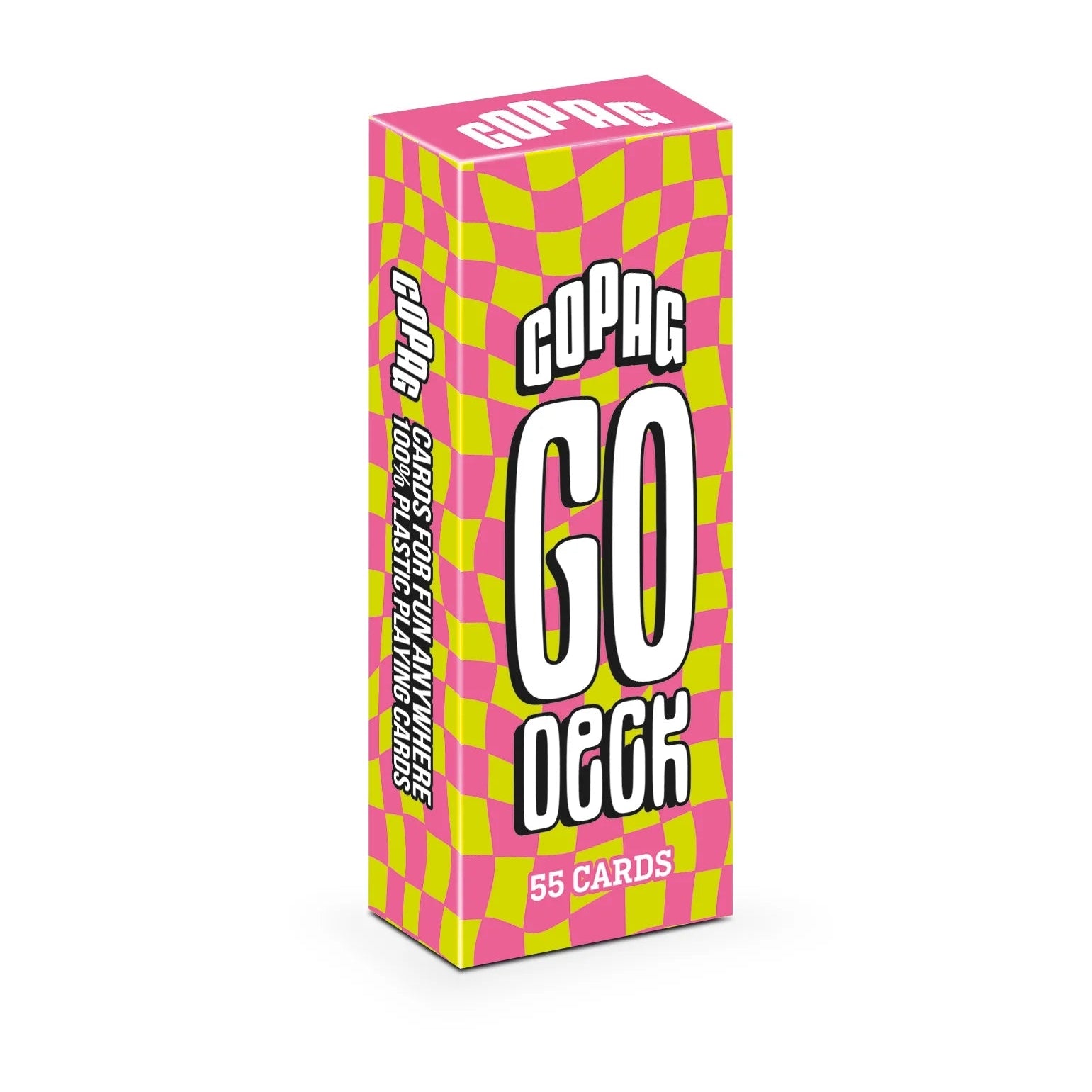 Copag Go Deck – Chess Design card box with pink and yellow checkered pattern on a white background