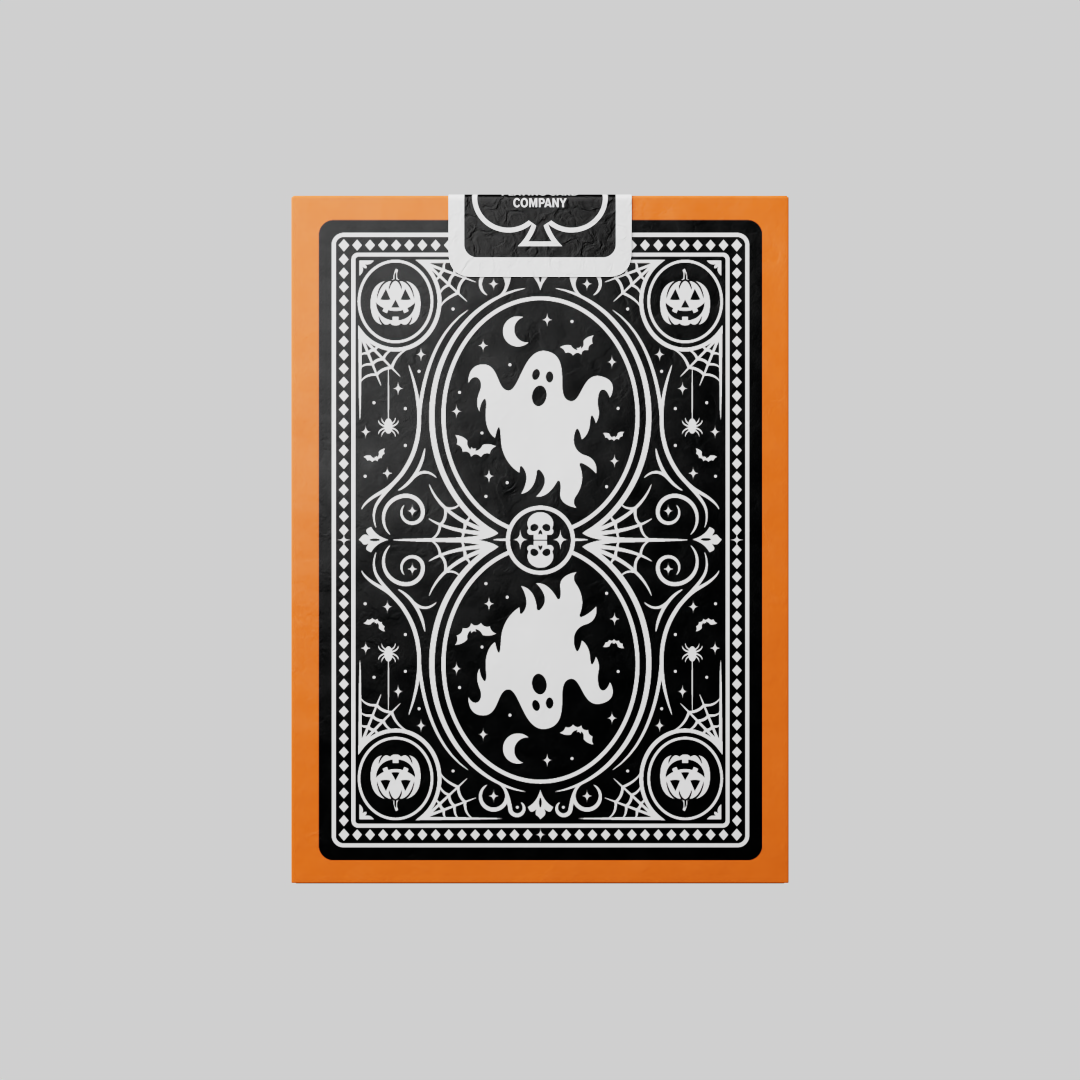 Back of Bicycle Classic Halloween tuck showing the custom two-way friendly ghost card design