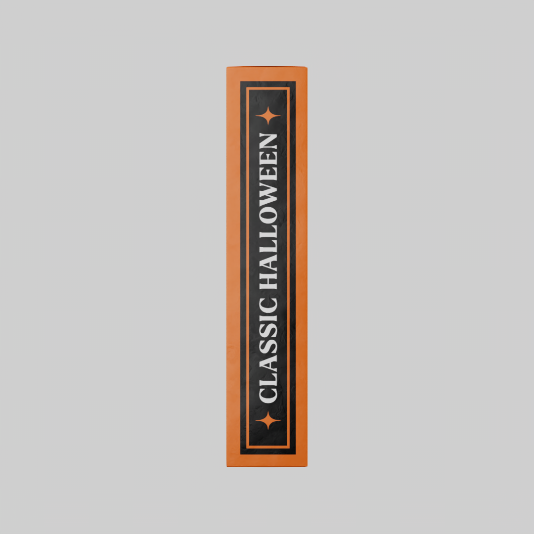 Classic Halloween title on the side of the Bicycle orange tuck box