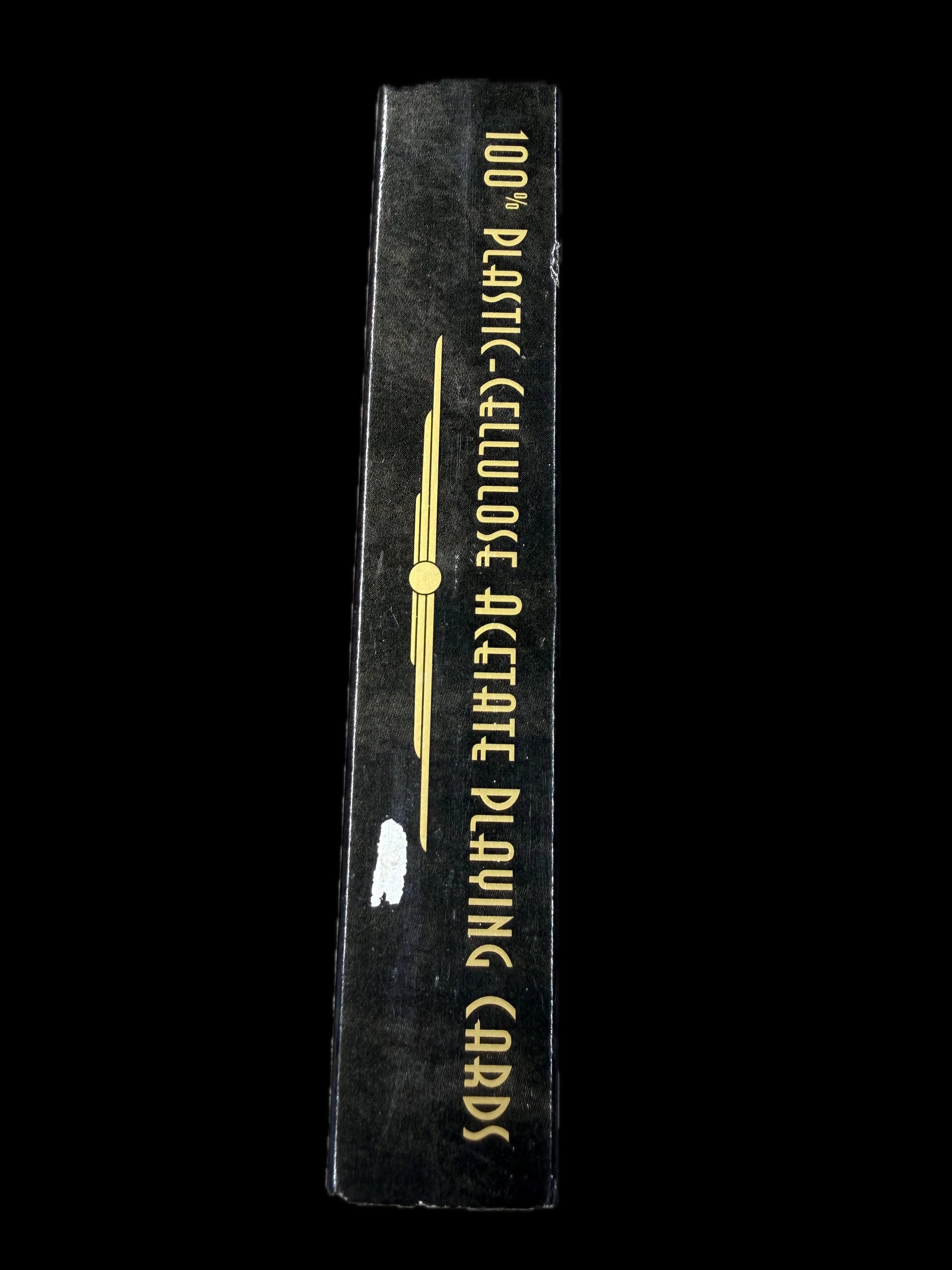 Hoyle 100% Cellulose Acetate black box side with gold text and design on a black background