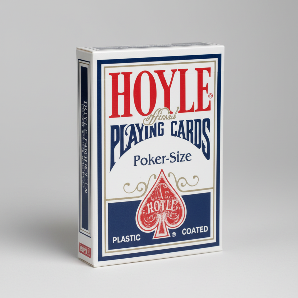Hoyle blue playing cards on a white background