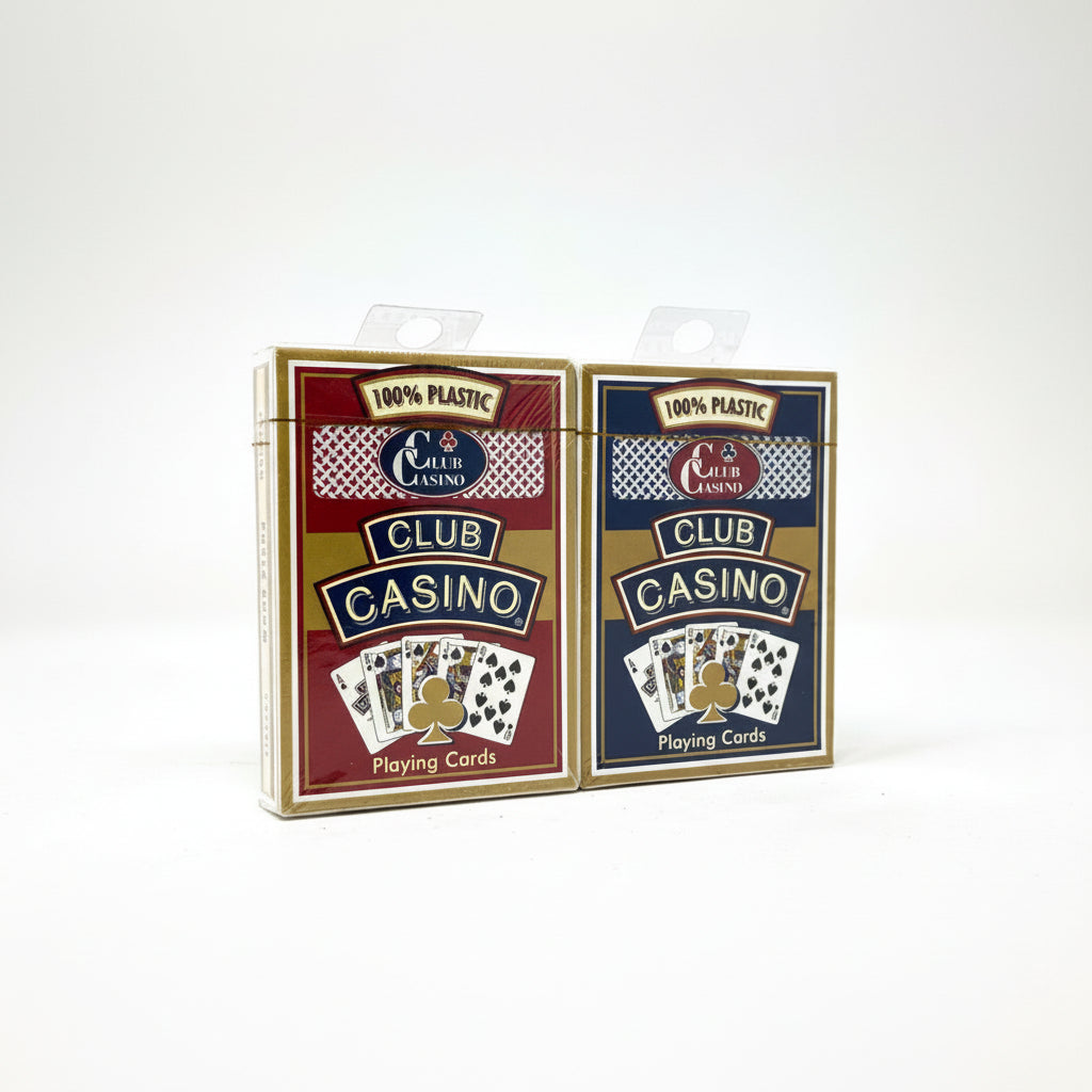 Two packs of Club Casino playing cards on a white background