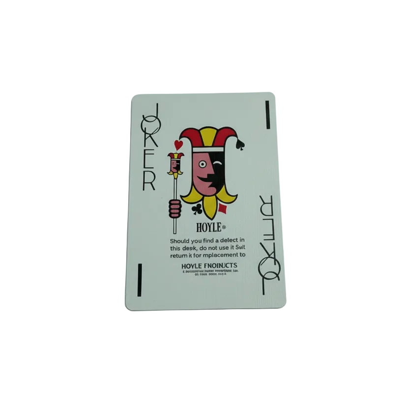Hoyle Playing card featuring a joker with text and branding on a white background