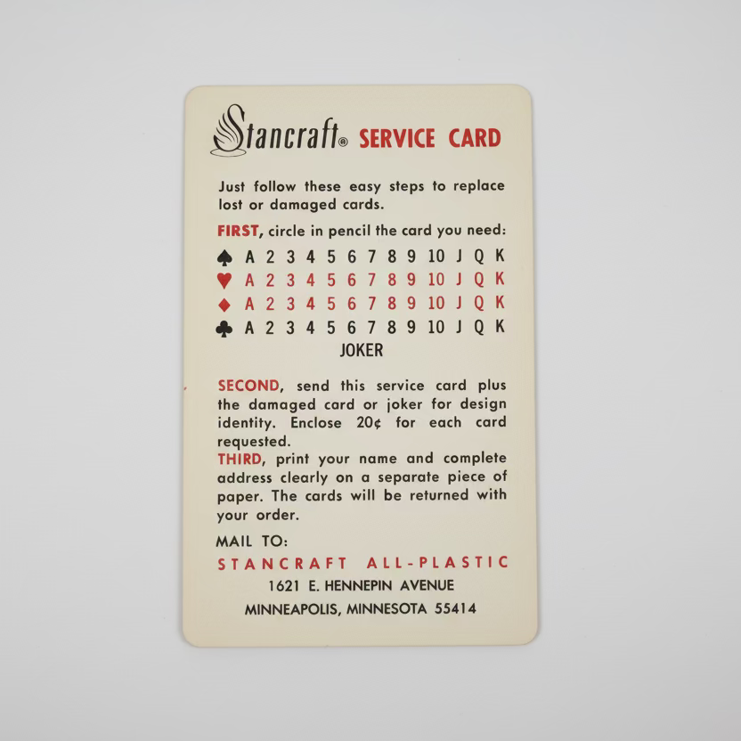 Stancraft Service Card on a textured surface