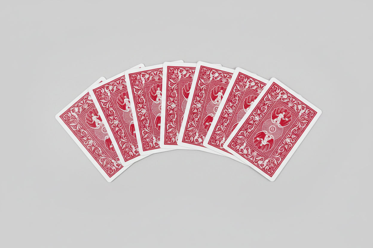 Fanned-out Hoyle shell back red playing cards 