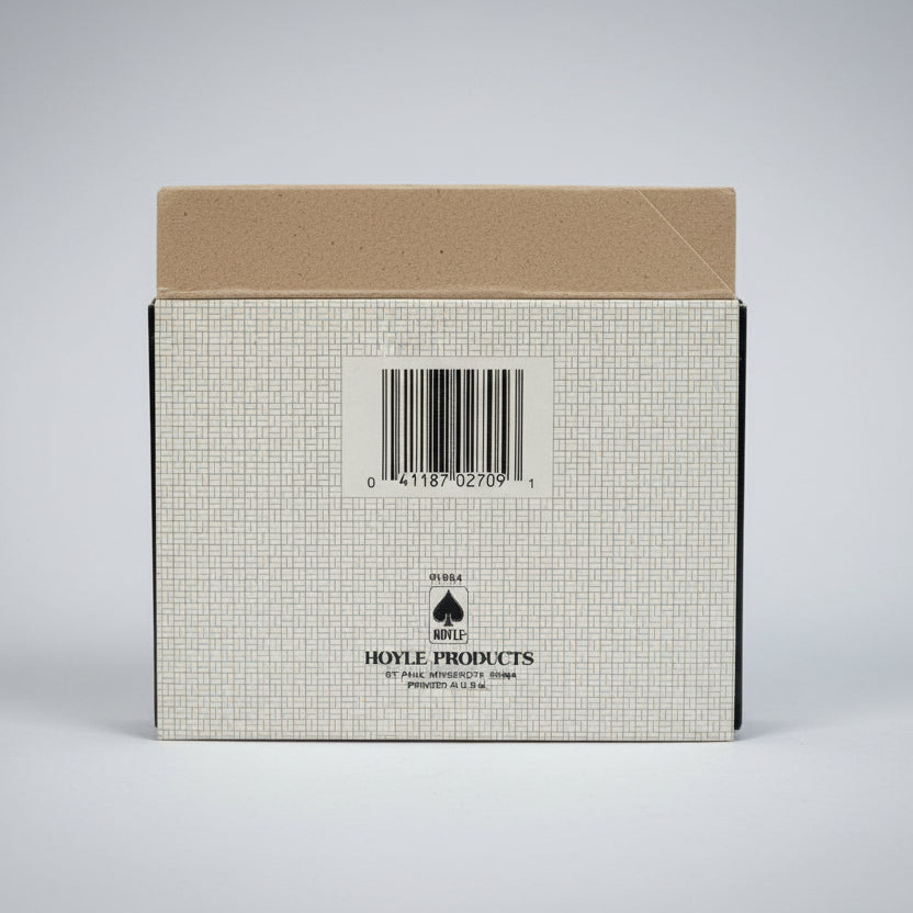 Back of a Hoyle product packaging with grid pattern and barcode