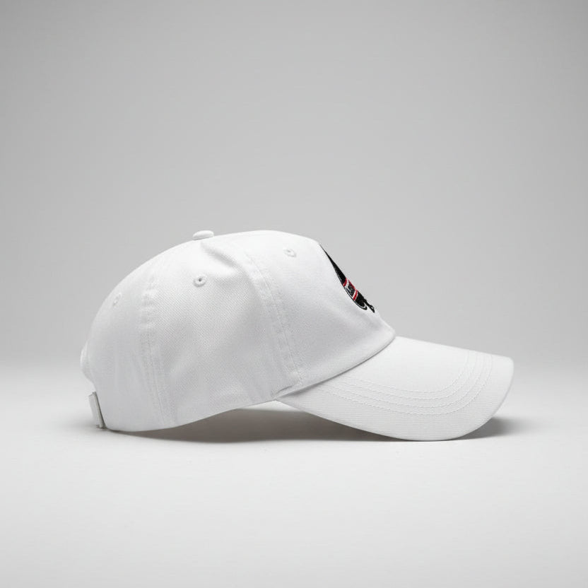 White ClassicDecks cap on a gray background