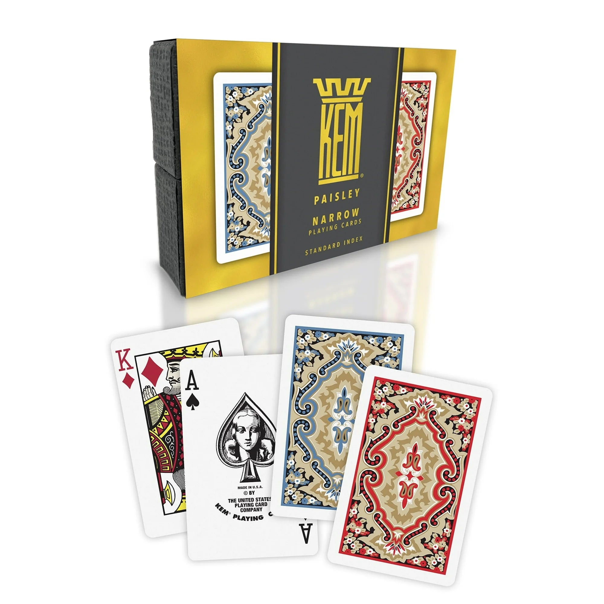 KEM Paisley Narrow playing cards with a deck and box on a white background