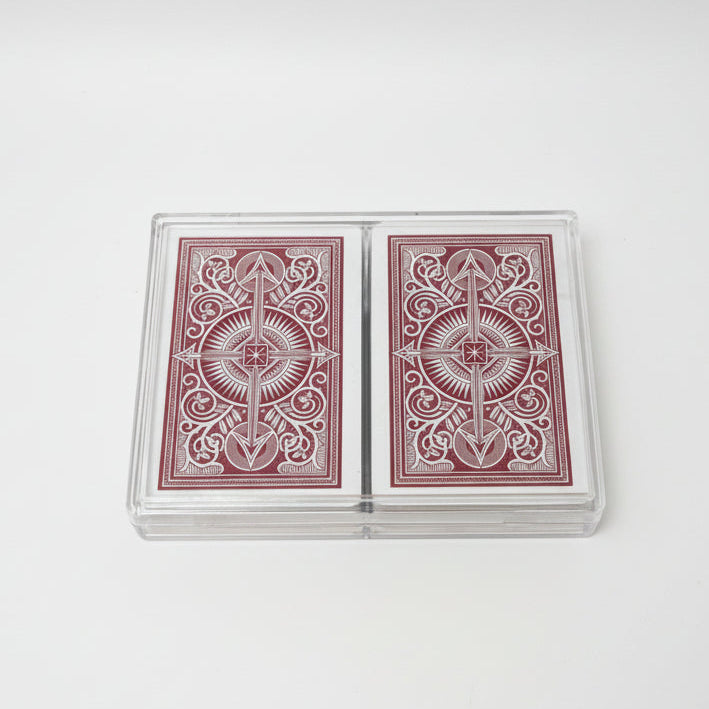 KEM playing cards with red and white design on a white background