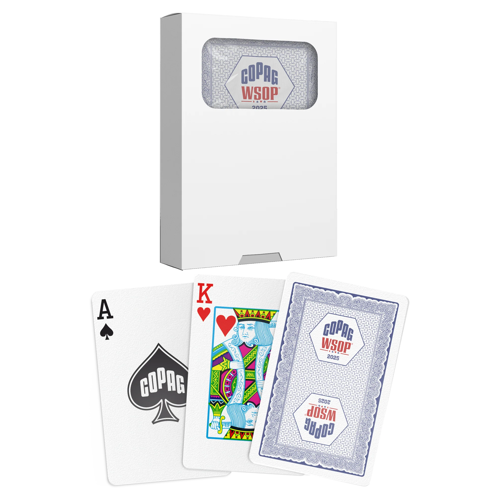 Blue Copag WSOP 2025 Traditional 100% Plastic Playing Cards on a white background