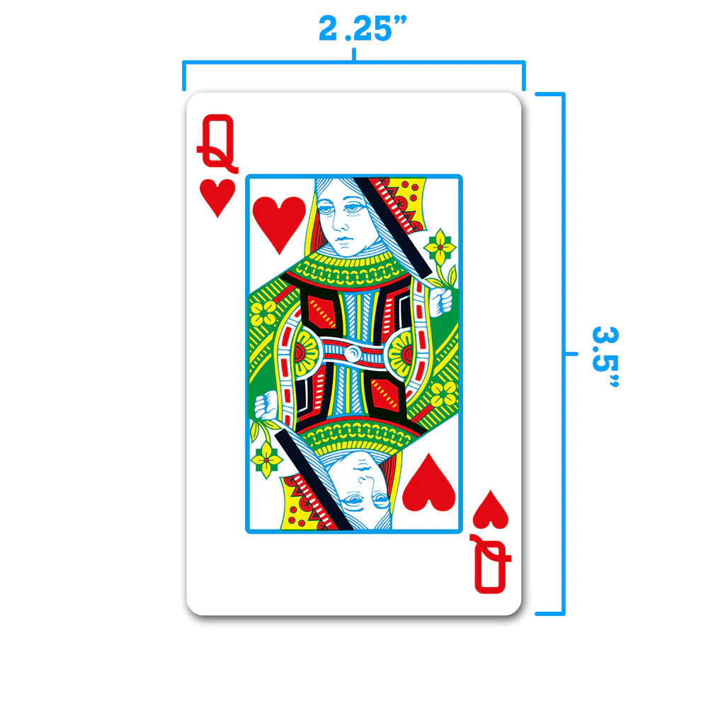 Copag bridge size playing card with dimensions labeled on a white background