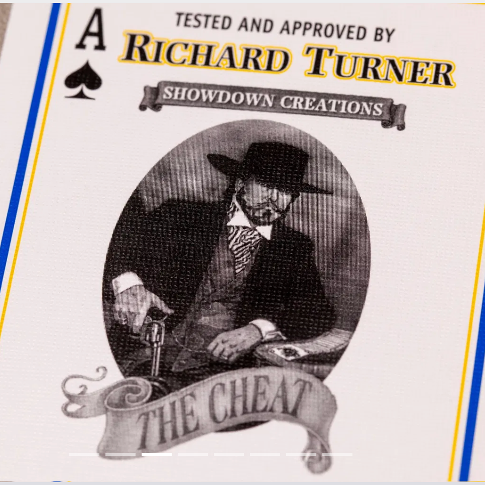 Card with a portrait of a man in a hat and coat, labeled 'The Cheat' by Richard Turner Showdown Creations.