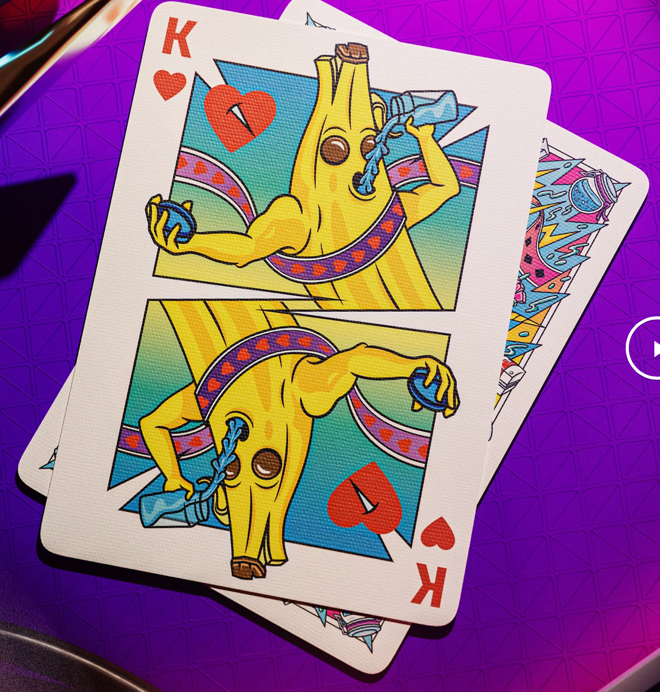 Theory11 Fortnite King of Hearts court card featuring Peely artwork
