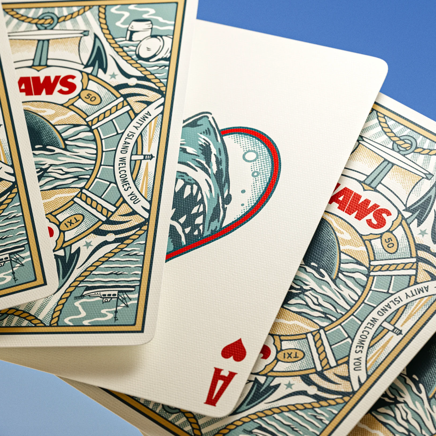 Theory11 JAWS ace of hearts shown with custom card backs