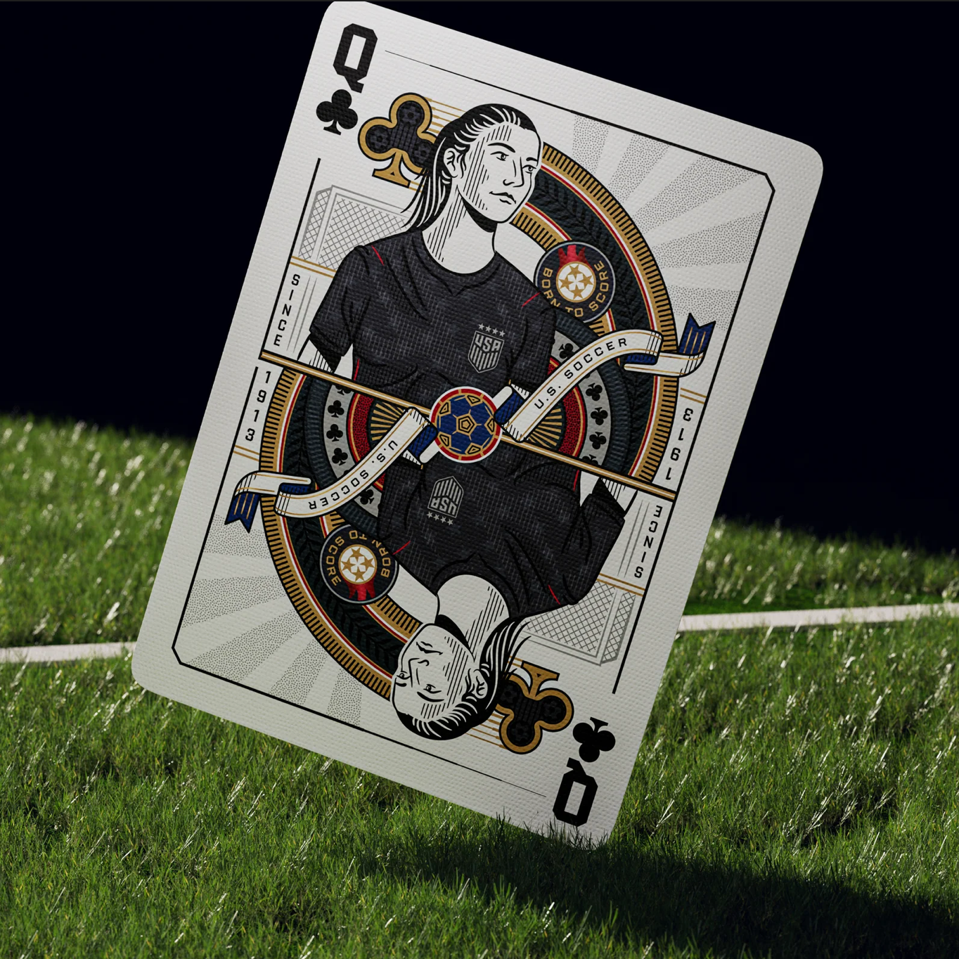 U.S. Soccer Playing Cards custom Queen of Clubs representing the USWNT