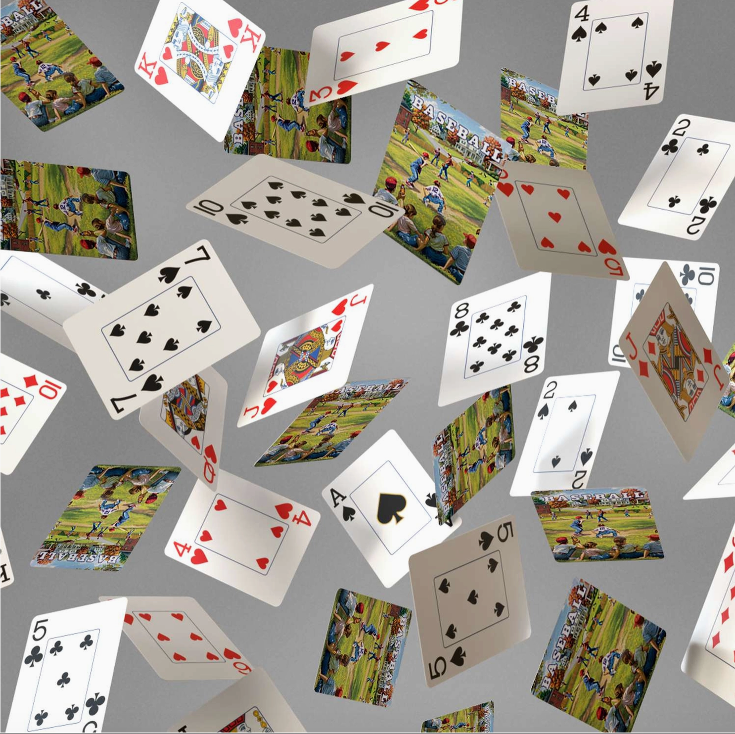 Baseball illustrated backs and jumbo-index card faces in motion