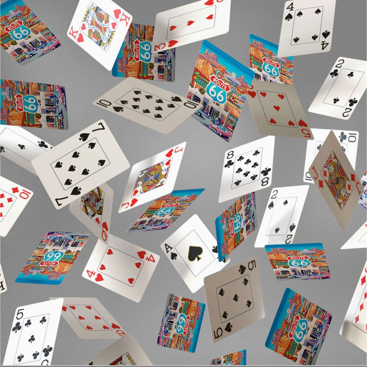Route 66 illustrated backs and jumbo-index card faces in motion