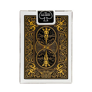 Black and gold Spades playing card deck with rider back on a white background