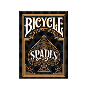 Bicycle Spades playing card box with black and gold design on a white background