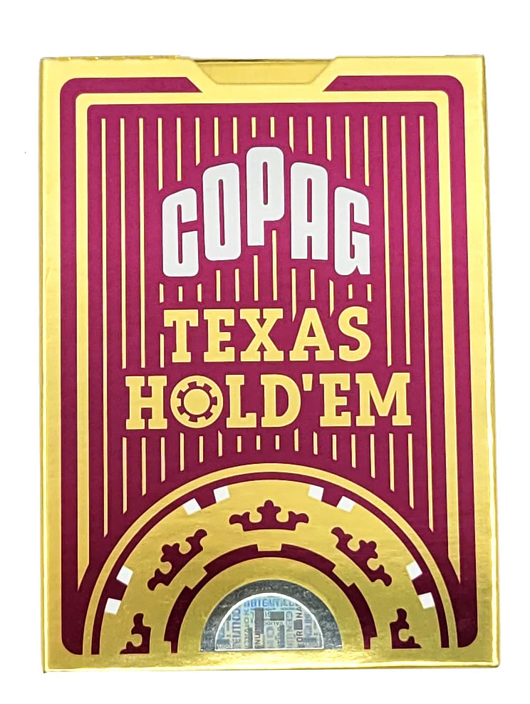 Copag Texas Hold'em playing cards with gold and red design